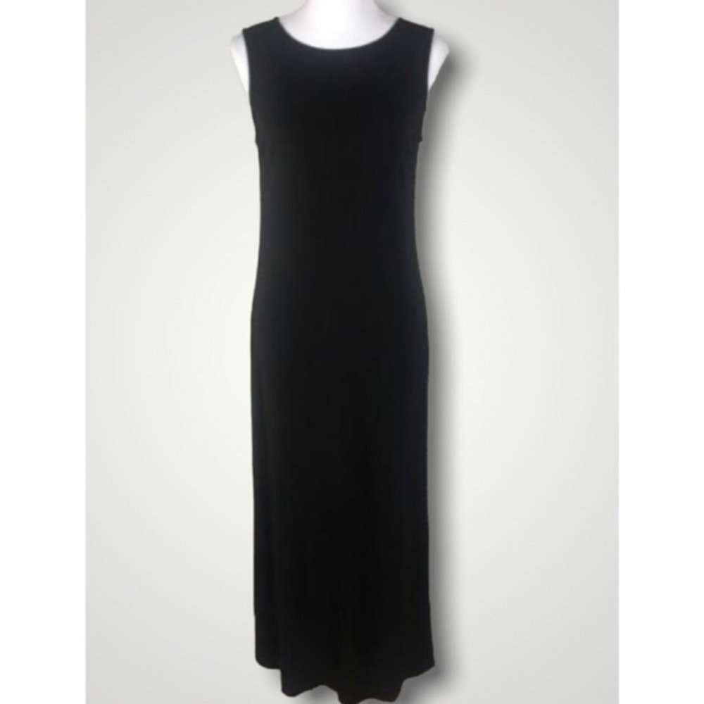 Talbots Black Modest  Round Neck Sleeveless Maxi Slit Back Hem Modest Dress 4